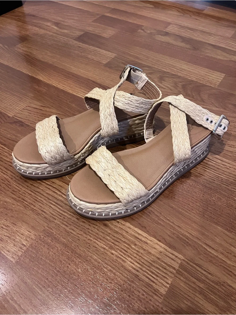 Universal Thread Kayla beige braided wedge heel sandals